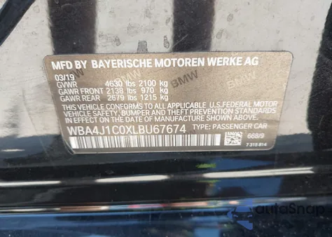 2020 BMW 430I Gran Coupe из США, поврежденный, VIN WBA4J1C0XLBU67674